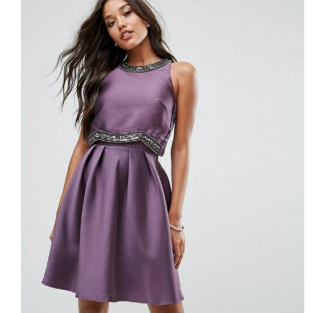 Little Mistress Overlay Back Skater Dress